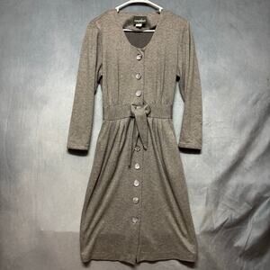 Vintage Positive Attitude Gray Button Front Tie Waist Dress USA 5/6 Officecore